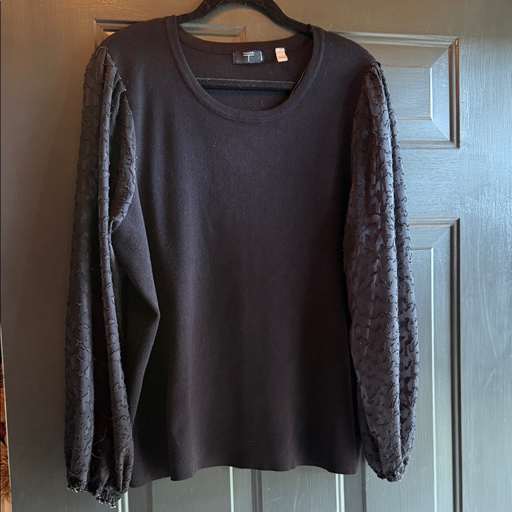 Tahari Black Sweater with Textured Sleeves